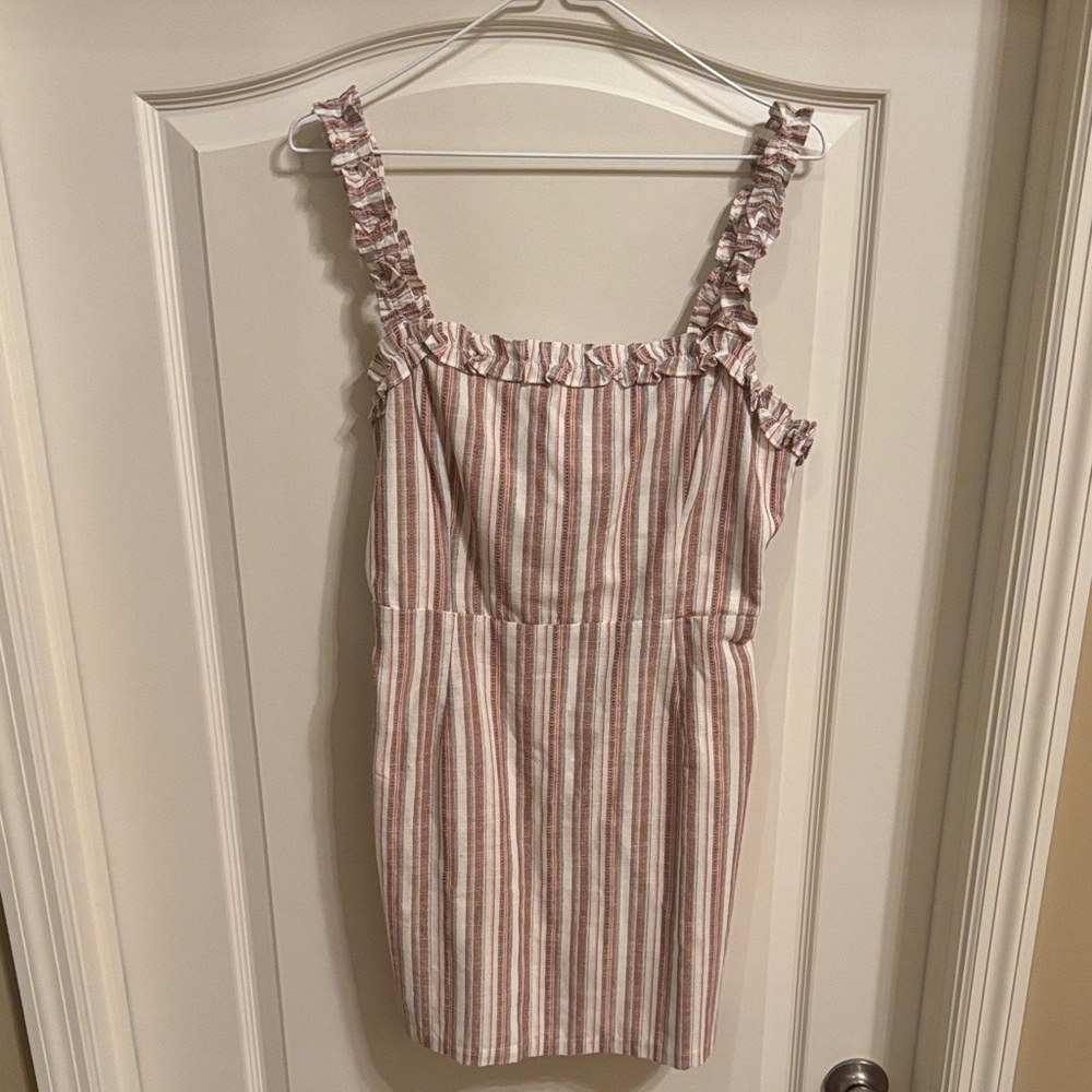 Cotton Candy Ruffle Strap Mini Dress Pink and White Stripe Sz Large Juniors.